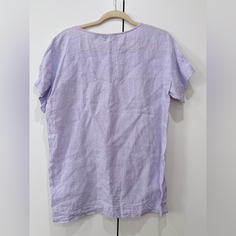 Lands' End Women's Short Sleeve 100% Linen Top Casual Blouse Purple Small - Picture 2 of 10